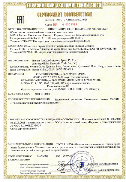 Сертификат RU C-CN.ПИ01.А.00233/21