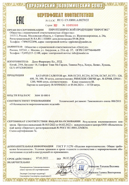 Сертификат RU C-CN.ПИ01.А.00270/22